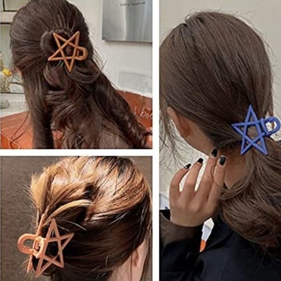 Star Shaped Claw Clips Set of 3: 1 Navy, 1 Orange and 1 Brown - Picture 4 of 7